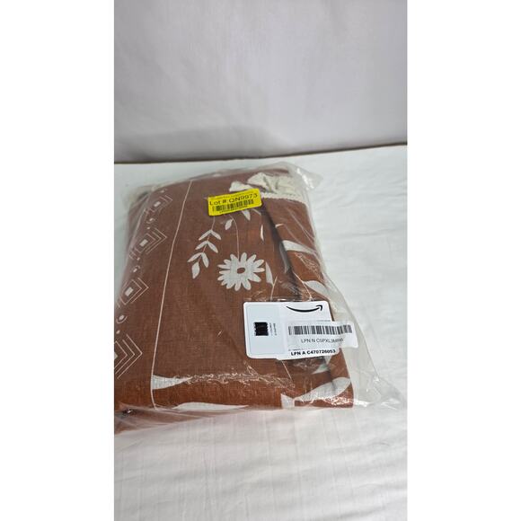 Burnt Orange Boho Tassel Floral Curtains 84" Long Terracotta 2 Panels Linen Look - Picture 12 of 12